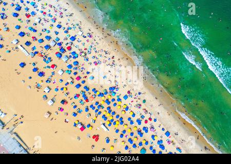 Aerial View Top Down of the Virginia Beach Oceanfront During The 4th of July Stock Photo