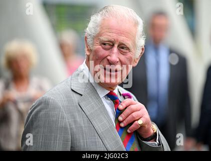 The Prince of Wales, Patron of the National Botanic Garden of Wales, during a visit to the Botanic Gardens at Middleton Hall, Llanarthne. Picture date: Tuesday July 5, 2022. Stock Photo