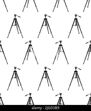 Camera Tripod Icon Seamless Pattern, Camera Stabilizer Elevator Tool Vector Art Illustration Stock Vector