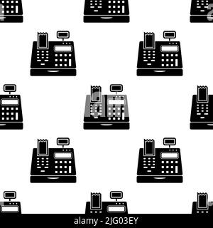 Cash Register Icon Seamless Pattern, Point Of Sale Electronic Device For Registering And Calculating Transactions Vector Art Illustration Stock Vector