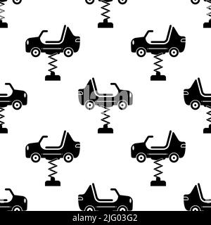 Car Spring Swing Toy Icon Seamless Pattern, Spring Rider Icon, Rocking Toy Icon Vector Art Illustration Stock Vector