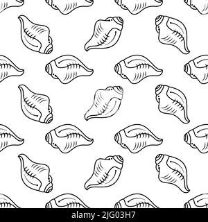 Conch Icon Seamless Pattern, Shell Icon, Snail Shell Spiral Shape Vector Art Illustration Stock Vector