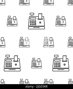 Cash Register Icon Seamless Pattern, Point Of Sale Electronic Device For Registering And Calculating Transactions Vector Art Illustration Stock Vector