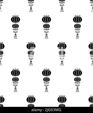 Chinese Lantern Icon Seamless Pattern, Traditional Paper Craft Drum, Sky Lantern, Paper Lantern Vector Art Illustration Stock Vector