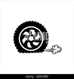 Flat Tyre Icon, Puncture In Tyre, Deflated Tire Vector Art Illustration Stock Vector