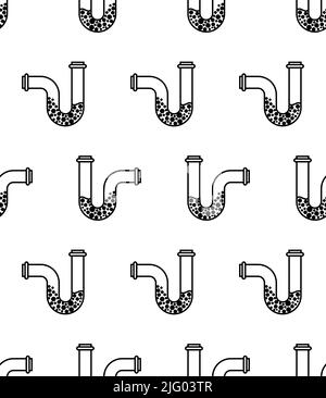 Clogged Pipe Icon Seamless Pattern, Blocked Drain Vector Art Illustration Stock Vector