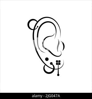 Ear Piercing Icon, Creating An Opening To Wear Jewelry In Ear Vector Art Illustration Stock Vector
