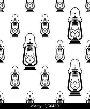 Kerosene Lantern Icon Seamless Pattern. Paraffin Lamp Icon, Liquid Fuel Light Source Lamp Protected By A Glass Chimney Or Globe Vector Art Illustratio Stock Vector