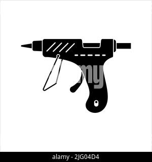 Glue Gun Icon, Hot Glue Gun, Hot Melt Adhesive, Thermoplastic Adhesive, Solid Cylindrical Stick Squeezed Out Of The Heated Nozzle Vector Art Illustrat Stock Vector