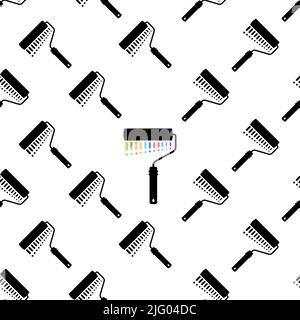 Paint Roller Icon Seamless Pattern, Flat Surfaces Paint Application Tool Vector Art Illustration Stock Vector