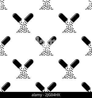 Open Capsule Icon Seamless Pattern, Medicine In Cylindrical Shape Shell Vector Art Illustration Stock Vector