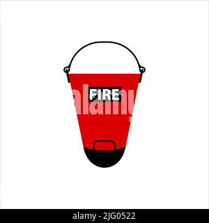 Safety Fire Bucket Icon, Fire Control Bucket Filled With Water, Sand Vector Art Illustration Stock Vector