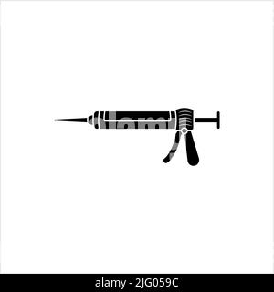 Silicone Sealant Gun Icon, Silicone Rubber Adhesive Applicator Gun Vector Art Illustration Stock Vector