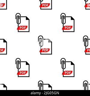 Pdf Attachment Icon Seamless Pattern, Pdf File Attached Icon, Paper Pin Attachment, Portable Text Graphic File Format Vector Art Illustration Stock Vector