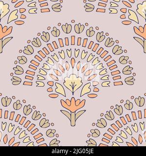 Seamless vector pattern with romantic flower fan on light blue background. Gentle floral wallpaper design. Decorative flower rainbow fashion textile. Stock Vector