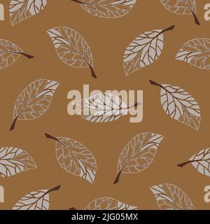 Seamless vector pattern with falling leaves on brown background. Autumn beauty wallpaper design. Decorative forest texture fashion textile. Stock Vector