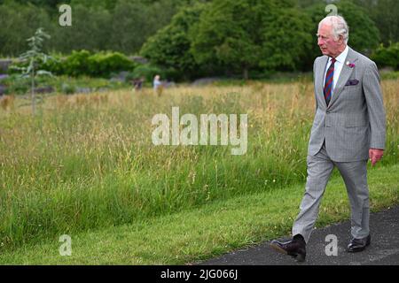 The Prince of Wales, Patron of the National Botanic Garden of Wales, during a visit to the Botanic Gardens at Middleton Hall, Llanarthne. Picture date: Tuesday July 5, 2022. Stock Photo