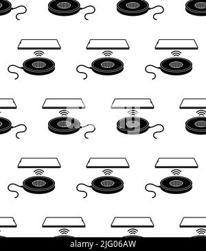 Wireless Charging Icon Seamless Pattern, Modern Cable Less Charging Vector Art Illustration Stock Vector