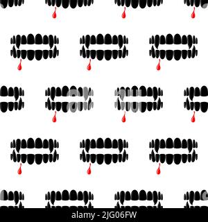 Vampire Teeth Icon Seamless Pattern, Teeth Of Folklore Creature Vector Art Illustration Stock Vector