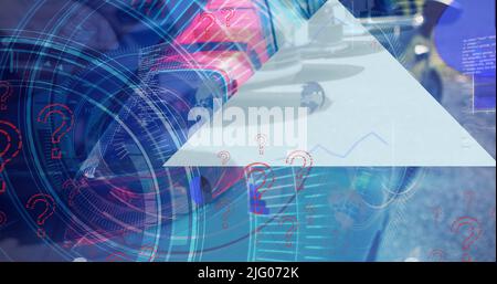 Image of question marks and data over car light Stock Photo