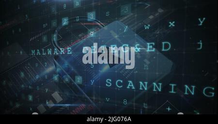 Image of scanning, numbers and online security padlock Stock Photo