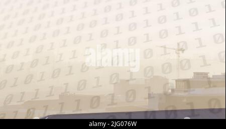 Image of data processing over cityscape Stock Photo