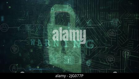 Image of scanning, numbers and online security padlock Stock Photo