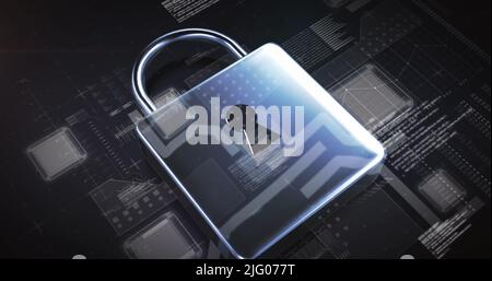 Image of processor, data processing and online security padlock Stock Photo