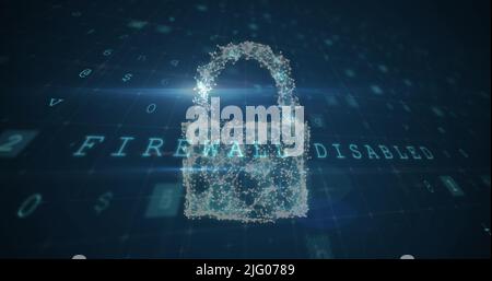 Image of changing numbers and letters over online cloud and security padlock Stock Photo