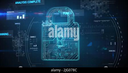 Image of scanning, data processing and online security padlock Stock Photo