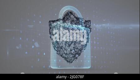 Image of changing numbers and letters over online shield and security padlock Stock Photo