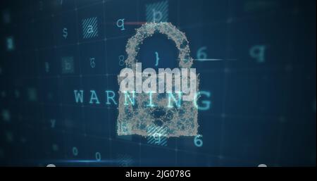 Image of cyber attack warning over online security padlock Stock Photo