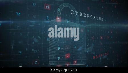 Image of scanning, numbers and online security padlock Stock Photo
