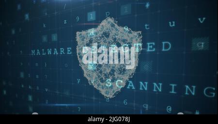 Image of changing numbers and letters over online shield Stock Photo