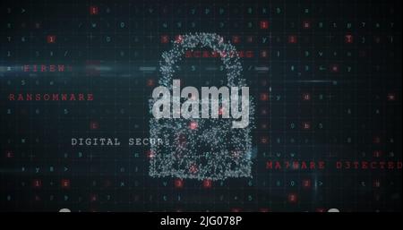 Image of scanning, numbers and online security padlock Stock Photo