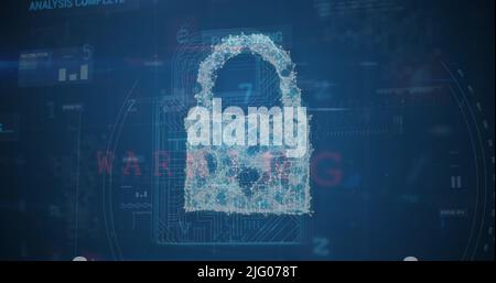 Image of changing numbers and letters over online security padlock Stock Photo