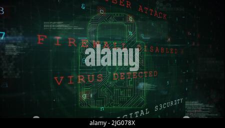 Image of processor, numbers and online security padlock Stock Photo