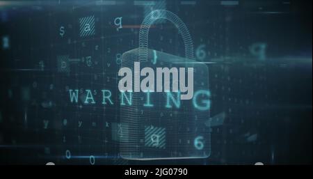 Image of cyber attack warning over online security padlock Stock Photo