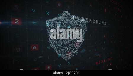 Image of changing numbers and letters over online security shield Stock Photo