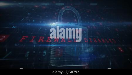 Image of scanning, numbers and online security padlock Stock Photo