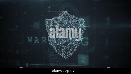 Image of changing numbers and letters over online security shield Stock Photo