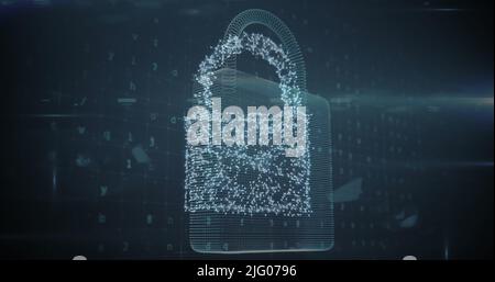 Image of changing numbers and letters over online security padlock Stock Photo