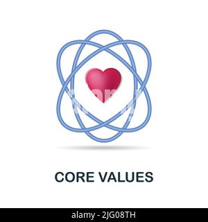 Core Values icon in 3d. Colored illustration from core values collection. 3d cartoon Core Values icon for web design, infographics and more Stock Vector