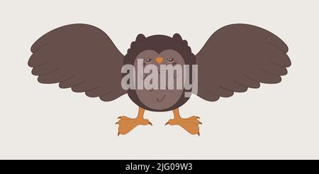 Clipart Owl in Cartoon Style. Cute Clip Art Owl in Flight. Vector Illustration of a Bird for Stickers, Baby Shower Invitation, Prints for Clothes Stock Vector