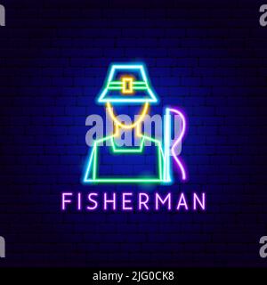 Fisherman Neon Label Stock Vector