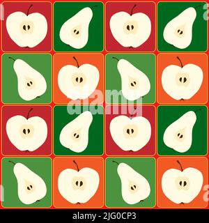 A background of apple and pear cross-sections. Autumn tones. EPS10 vector format. Stock Vector
