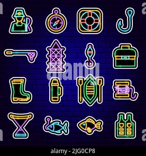 Fishing Neon Stickers Stock Vector
