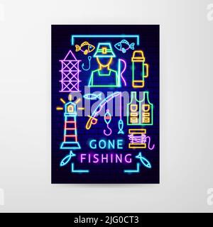 Out Fishing Neon Flyer Stock Vector