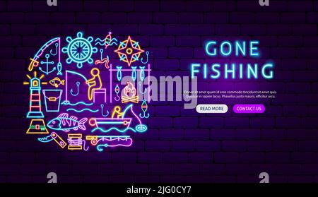 Fishing Neon Banner Design Stock Vector