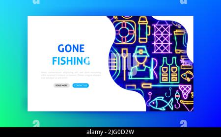 Gone Fishing Neon Landing Page Stock Vector